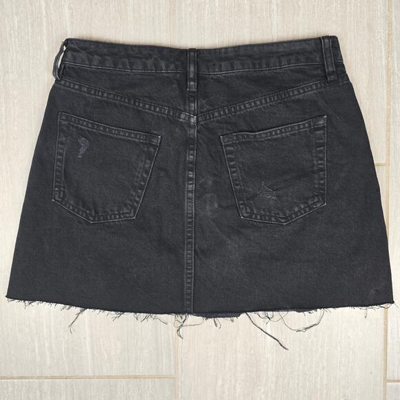 We The Free People Denim A-Line Skirt Distressed In Black 100% Cotton Size 29 - Picture 6 of 7